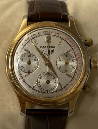 Rare 1960’s Heuer Carrera Chronograph Mens Watch - Calcule Sur 20 Pulsations