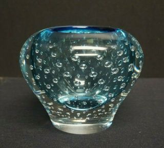 Waterford Evolution Blue Control Bubble Art Glass Vase Marked Label