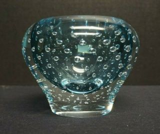 Waterford Evolution Blue Control Bubble Art Glass Vase Marked Label 2