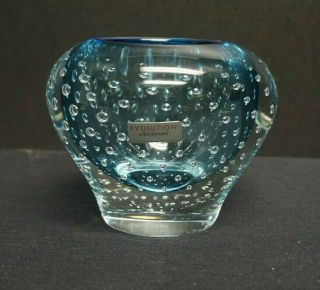 Waterford Evolution Blue Control Bubble Art Glass Vase Marked Label 3