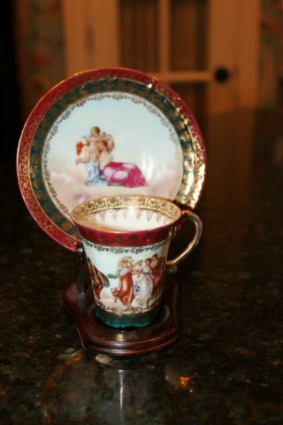 Antique Royal Vienna Style Ackermann Fritze Porcelain Demitasse Teacup Saucer