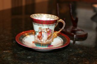Antique ROYAL VIENNA Style ACKERMANN FRITZE Porcelain Demitasse Teacup Saucer 2