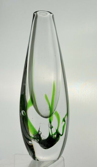 Vintage Kosta Boda Signed Lindstrand Modernist Art Glass Seaweed Vase 10 " Tall