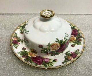 Royal Albert Bone China " Old Country Roses " Covered Round Butter Dish Plate 1962