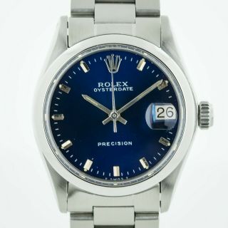 Rolex Oysterdate Precision,  Ref 6466,  Midsize,  Men’s,  Stainless Steel,  Blue Dial