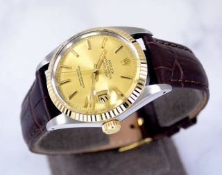 ROLEX OYSTER PERPETUAL DATEJUST REF16013 AUTO YELLOW GOLD DIAL MEN ' S WATCH 3