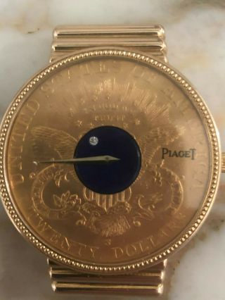 Piaget Very Rare And Unusual 18k Yg $20 Gold Coin/lapis 1904 Mystery Watch