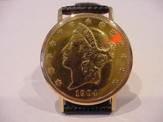Rare 1950s Hy Moser 1904 $20 Gold Coin Watch Serviced