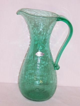 Blenko Wayne Husted Crackle Art Glass Pitcher Limited Edition Mcm Vase Decor Vtg