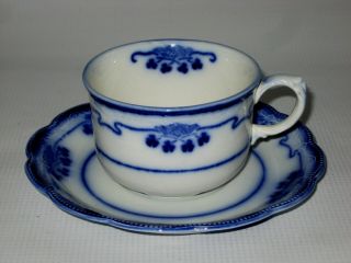 W.  H.  Grindley,  England Lorne Pattern - One Cup & Saucer Set Flow Blue Porcelain