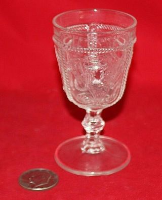 Rare Antique Early American Eapg Pressed Girl W/ Fan Glass Goblet Bellaire 5.  75 "