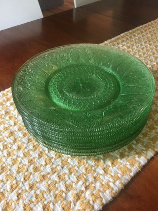 Vintage Tiara By Indiana Glass Set Of 8 Dinner Plates Sandwich Chantilly Green