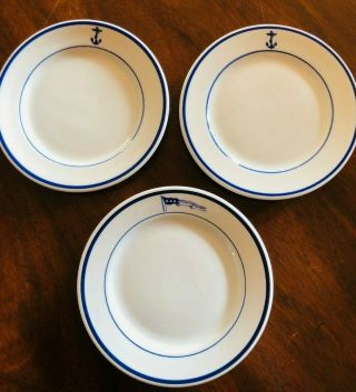 3 U.  S.  Navy Shenango China Fouled Anchor Officer Mess 6 " Bread/butter Plates