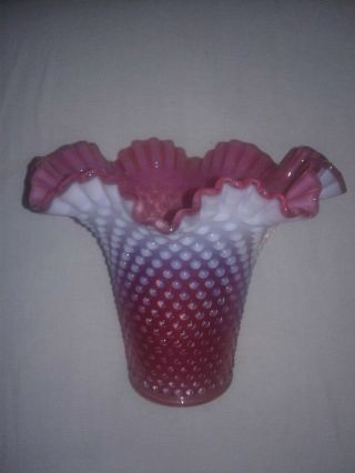 Fenton Cranberry Hobnail Opalescent 8 " Ruffled Art Glass Vase