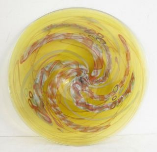 Pilchuck Style Decorative Hand Blown Art Glass Plate Yellow Orange Swirl 16 "
