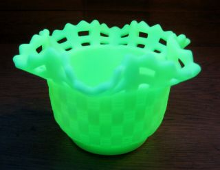 Fenton Jadite Uranium Custard Glass Basket Weave Bowl