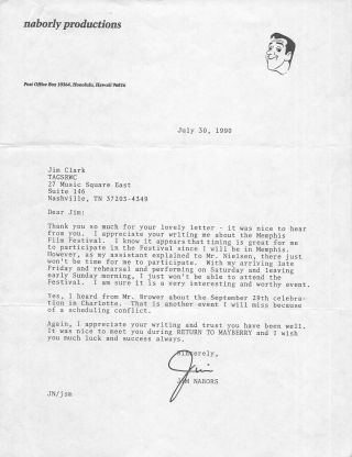 Jim Nabors Hand Signed Letter Personal Stationery Gomer Pyle Andy Griff