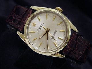 Mens Rolex 14k Gold Shell Oyster Perpetual No - Date Watch Brown Silver 1024