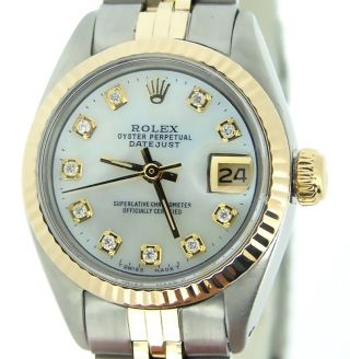 Rolex Datejust Lady 2tone 14k Gold Stainless Steel Watch White Mop Diamond 6917
