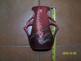 Roseville Art Pottery Pink Green Foxglove Double Handled Vase 44 - 6 "