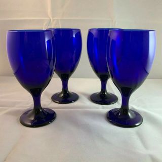 Set Of 4 Libbey Premier Cobalt Blue Glass Stemmed Water Goblets Glasses 7 " Tall