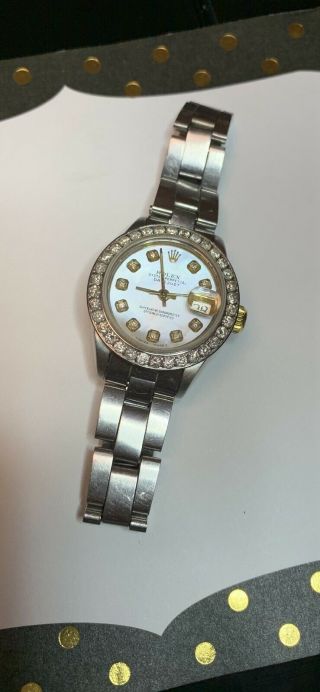 Ladies Rolex Datejust 26mm Diamond Bezel Gold W/ Mother Of Pearl Dial Gift Box