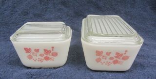 2 Vtg Pyrex Gooseberry Refrigerator Dishes With Lids 1 Pint 501 & 1.  5 Pint 502