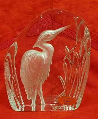 Wedgwood Hand Made Crystal Paperweight.  Heron
