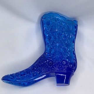 Vintage Fenton Blue Depression Glass Cowboy Boot Shoe 4 Inch Tall