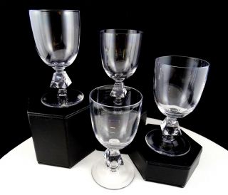 Bryce Glass 4 Pc 961 Clear Aquarius Cube Block Stem 4 5/8 " Wine Glasses 1950 - 66