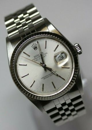 Vintage 1986 Rolex 16014 36mm Datejust Oyster Perpetual Stainless Silver Dial