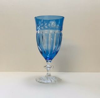 1 Ajka Proinnseas Azure Lt.  Blue Cut To Clear Crystal Iced Beverage Glass