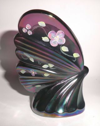 Fenton Amythest Iridescent Hand Painted Art Glass Butterfly Figurine Paperweight