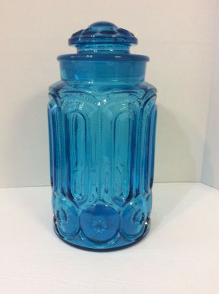 Vintage L.  E.  Smith Tall Turquoise Blue Moon & Stars Canister 11 " Cookie Jar