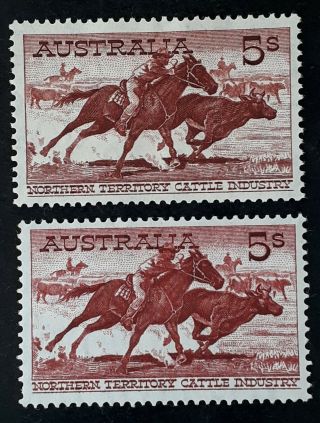 1961/64 Australia 2 X Red Brown Cattle Industry Stamps Both Normal & White Paper
