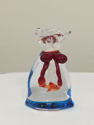 Murano Glass Vitrum - Fish In A Bag And Red Ribbon Figurine - 6.  5 Cm Or 2.  5 In