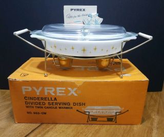 Pyrex Constellation Cinderella Divided Serving Dish With Lid Warmer Box