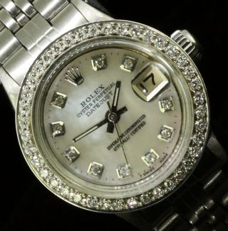 Rolex Ladies Datejust Oyster Perpetual Stainless Steel Diamond Bezel Dial Watch