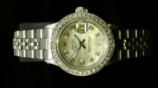 Rolex Ladies Datejust Oyster Perpetual Stainless Steel Diamond Bezel Dial Watch 3