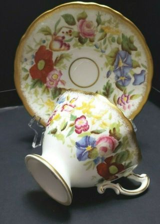 Hammersley & Co Queen Anne Hand Painted Bone China Pedestal Cup & Saucer 1940 