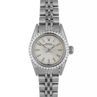 Ladies Rolex Oyster Perpetual Diamond 67180 Silver Ss Steel Swiss 24mm Watch
