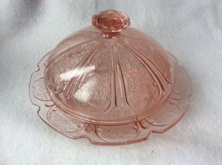 Jeannette Pink Cherry Blossom Covered Butter Dish With Lid Vtg Depression Glass