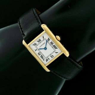 Vintage Solid 18k Yellow Gold 20mm Cartier Tank Quartz Watch W/ Box & Papers