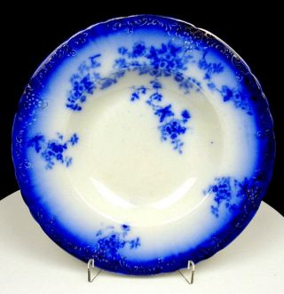 Wheeling Pottery Labelle Flow Blue Bonita Pattern 9 " Rimmed Soup Bowl 1890 