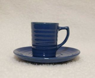 Vintage Bauer Pottery Demitasse Cup & Saucer Demi Cobalt / Royal Blue Exc Cond