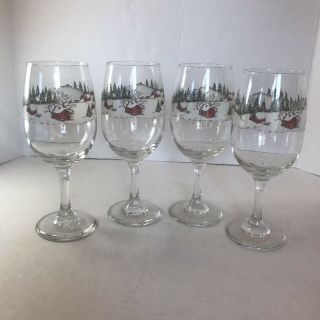 Libbey Winter Village Holiday Christmas Water Goblet Clear Glass Wine Snow 4