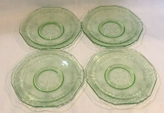 4 Green Depression Glass Saucer Plate Florentine Poppy 5 1/2 " Uranium Vaseline