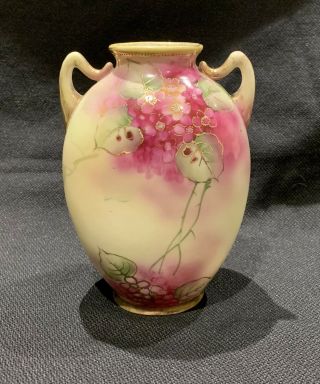 Rare Antique Nippon Vase Hand Painted Hydrangeas Raised Gold Decoration