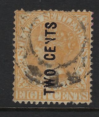 Straits Settlements : 1882 Two Cents On 8c Orange - Broken 