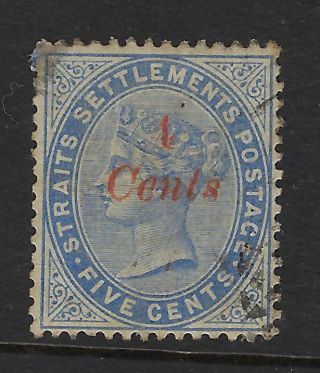 Straits Settlements : 1884 4 Cents On 5c Blue Sg 73